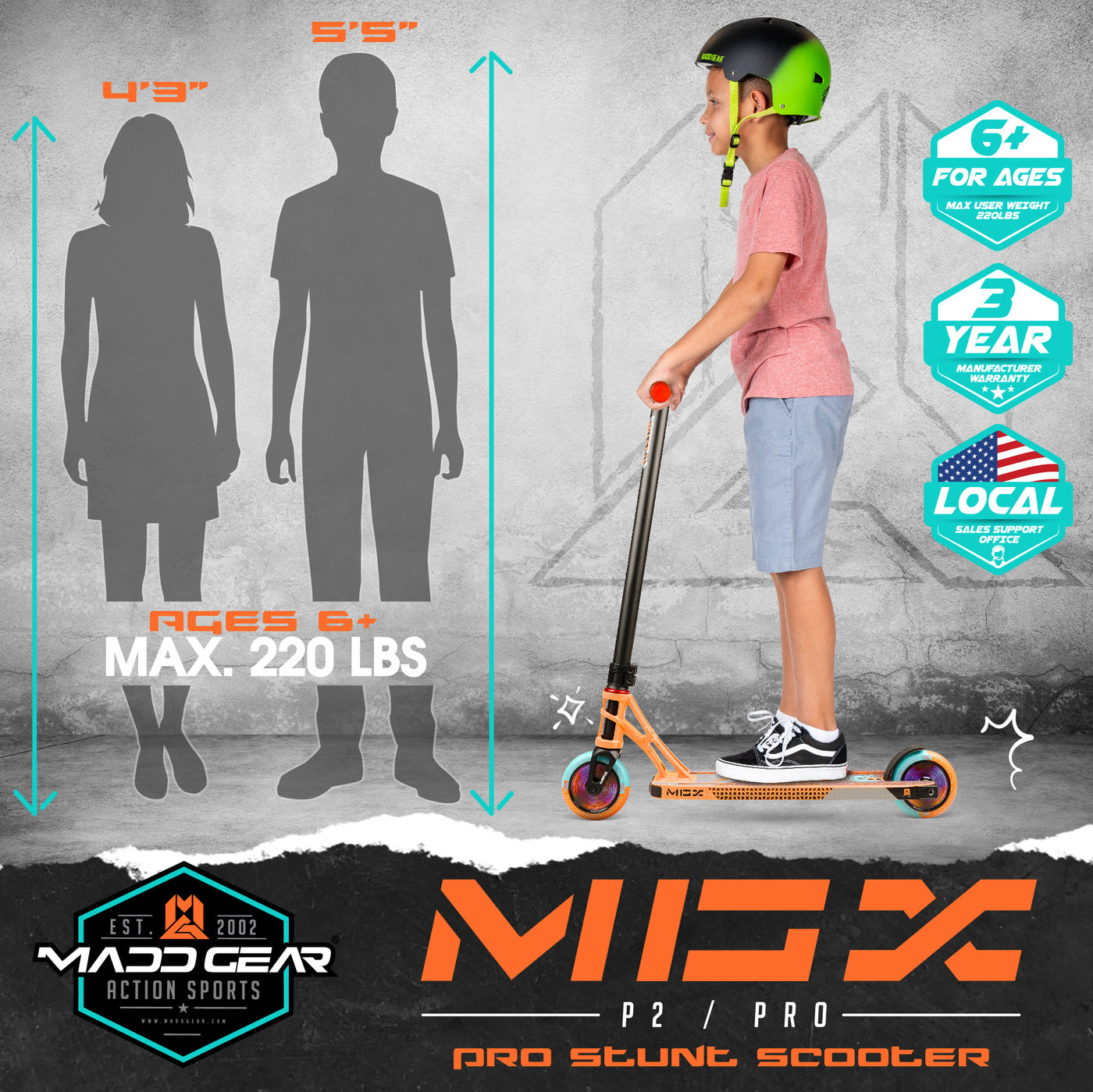 Madd Gear MGP MGX Pro P2 Stunt Trick Scooter Orange Teal Orix Kids