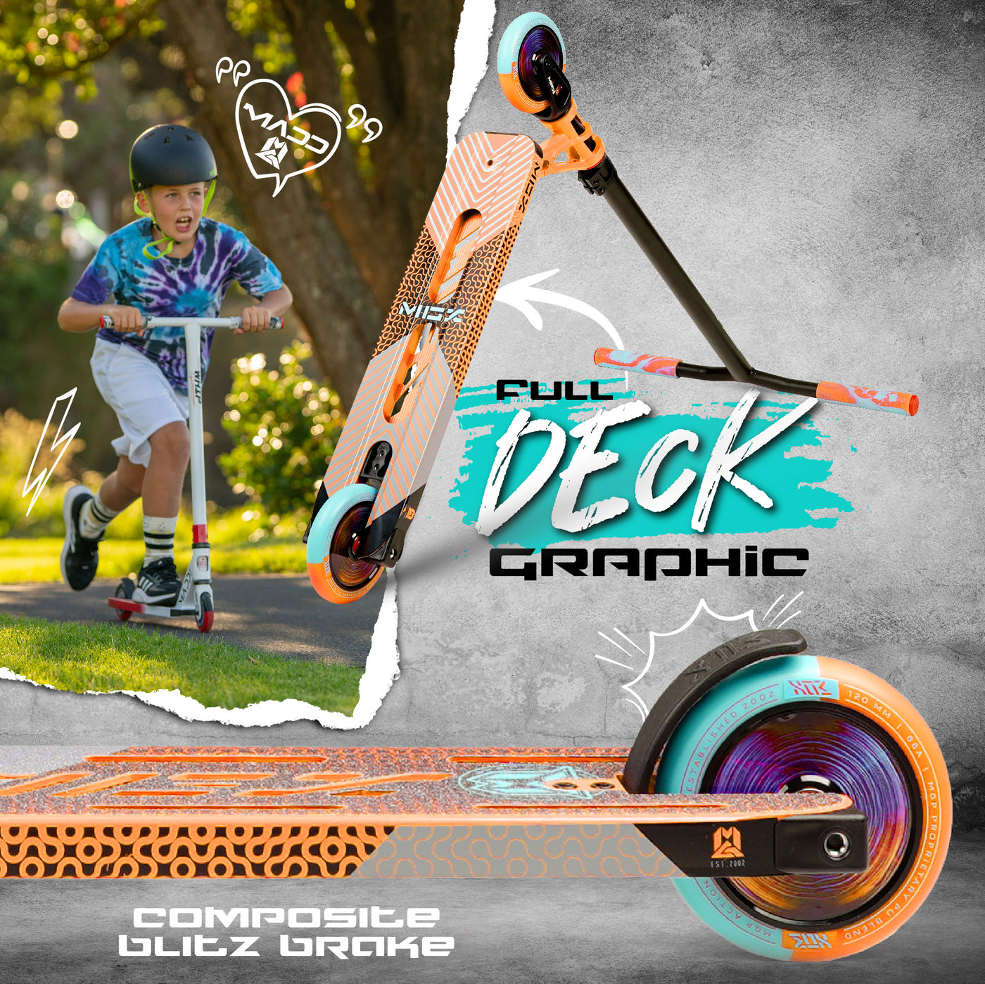 MGX P2 Pro Orange Teal Orix Stunt Scooter Lightest Best Madd Gear MGP Hollow Cores Smooth Rolling Bearings Brake