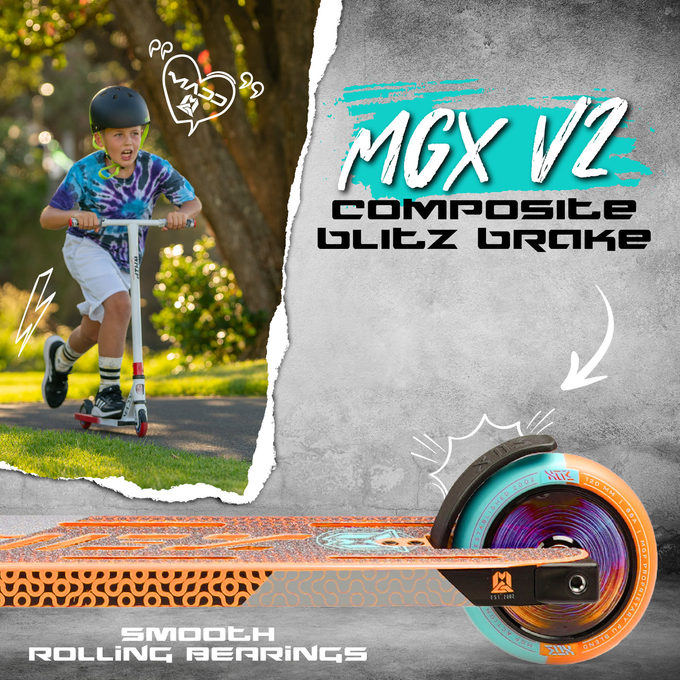 MGX P2 Pro Orange Teal Orix Stunt Scooter Lightest Best Madd Gear MGP Hollow Cores Smooth Rolling Bearings Brake
