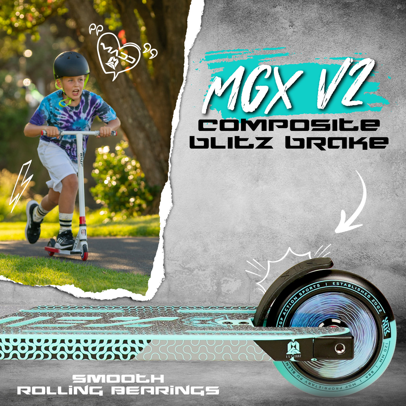 MGX P2 Pro Teal Black Taze Stunt Scooter Lightest Best Madd Gear MGP Hollow Cores Smooth Rolling Bearings Brake