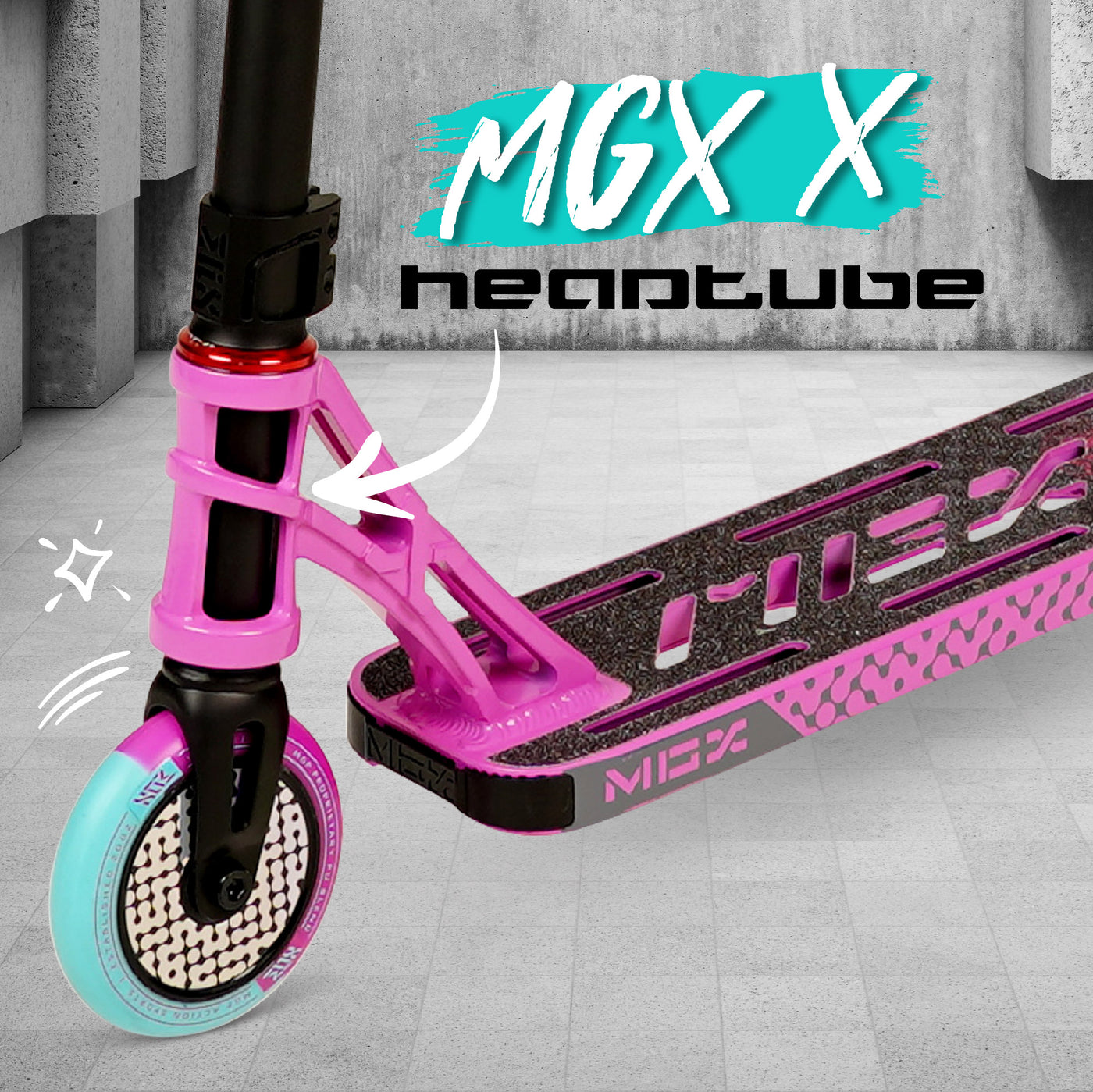 MGX S2 Shredder Pink Teal Ripa Stunt Scooter Lightest Best Madd Gear MGP Headtube