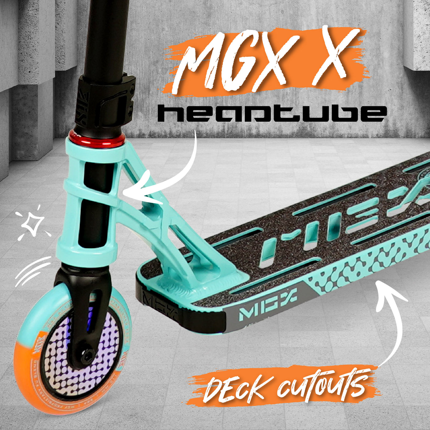 MGX S2 Shredder Teal Orange Stunt Scooter Lightest Best Madd Gear MGP Headtube