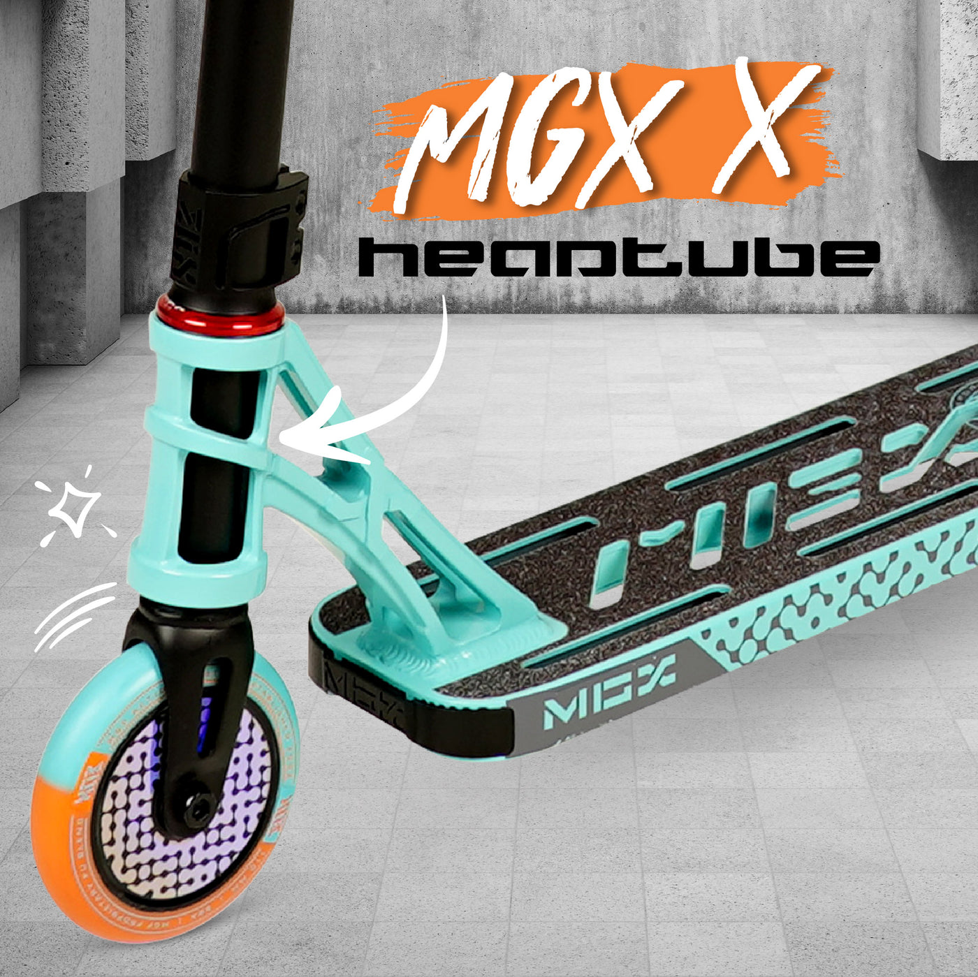 MGX S2 Shredder Teal Orange Xit Stunt Scooter Lightest Best Madd Gear MGP Headtube