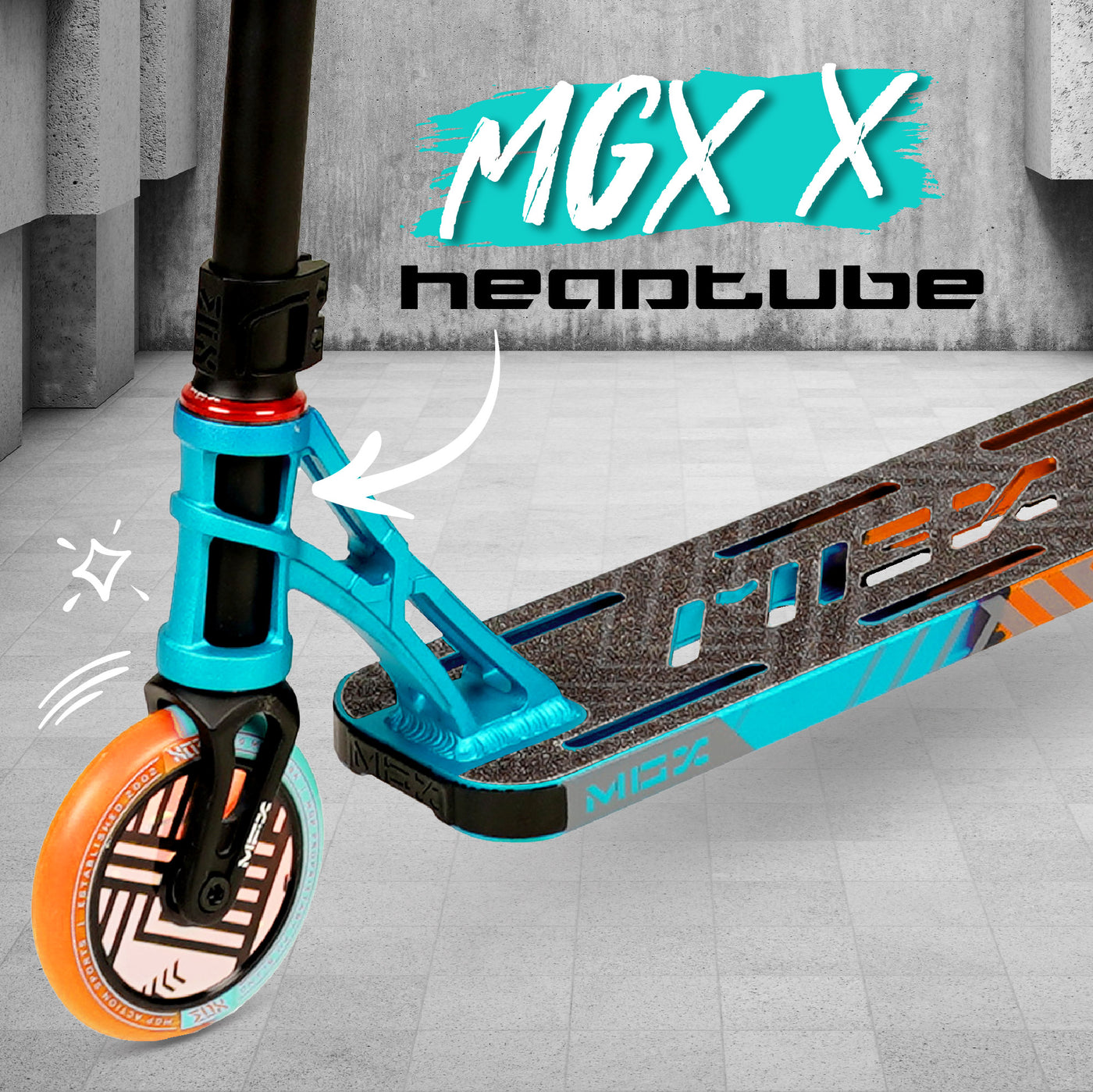 Madd Gear MGP MGX T2 Team Pro Stunt Scooter Complete High Quality Razor Trick Skate Park Mad Lush Teal Orange Headtube