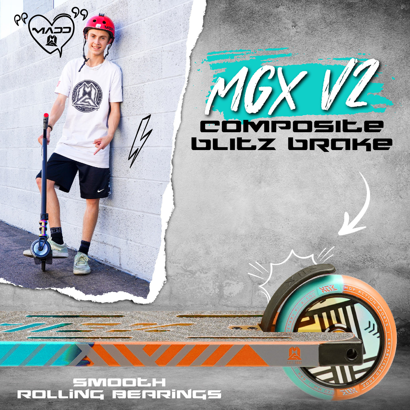 MGX T2 Team Teal Orange Lush Stunt Scooter Lightest Best Madd Gear MGP Smooth Rolling Bearings Brake