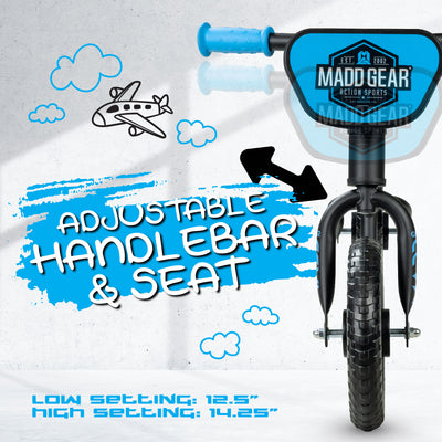 Madd Gear Trainer Balance Bike BMX Strider Adjustable Seat Handlebar Black Blue