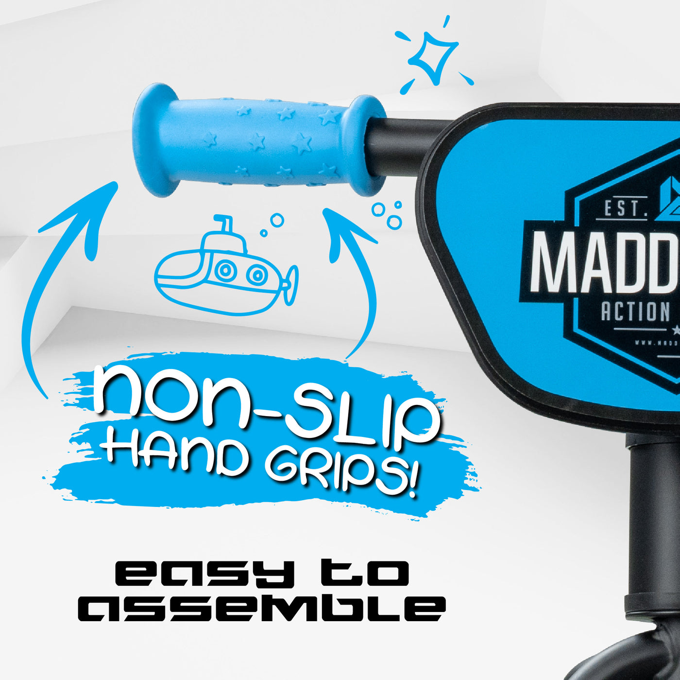 Madd Gear Strider BMX Balance Bike Trainer Running Black Blue Non Slip Grips