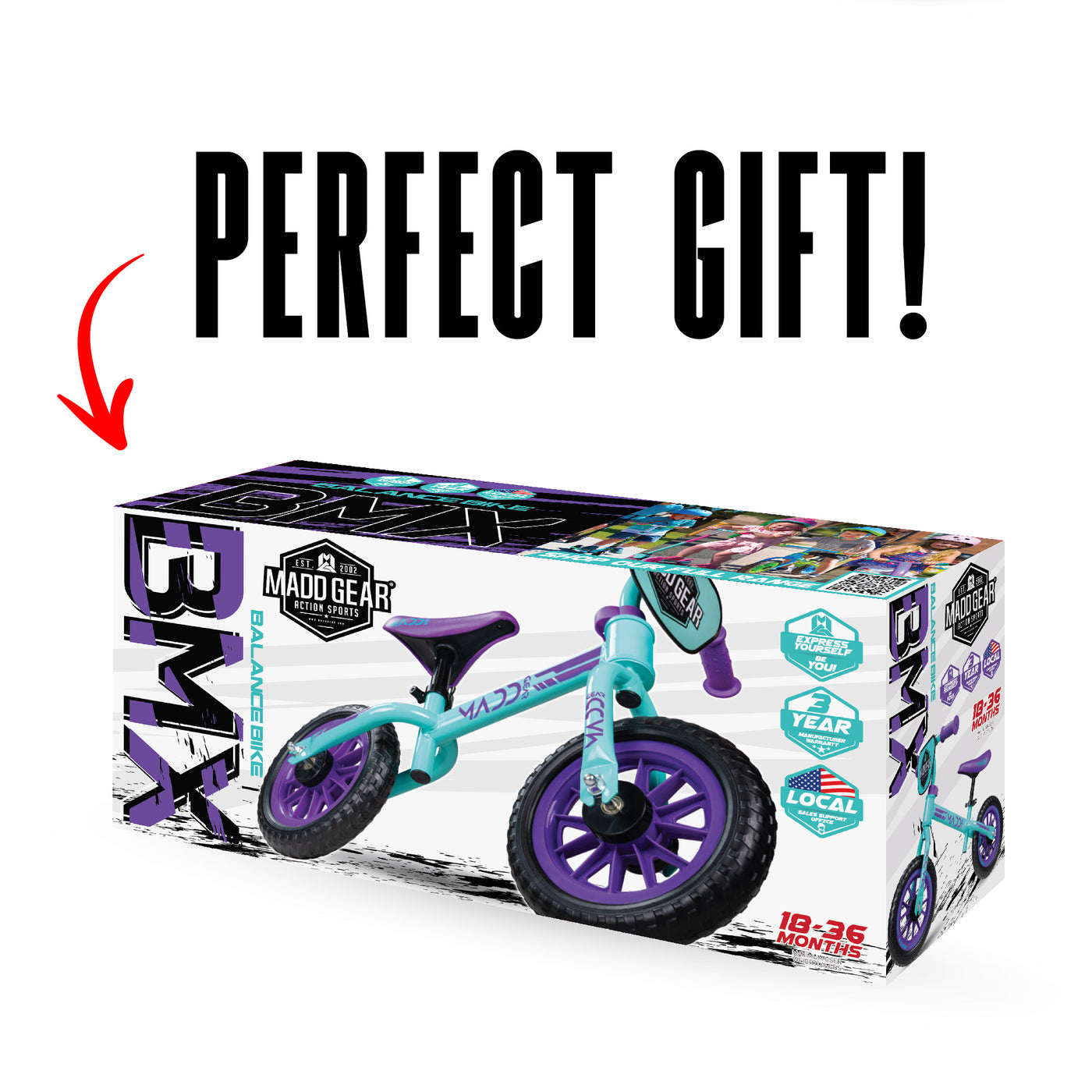 Madd Gear My 1st BMX Teal Purple Toddlers Balance Bike