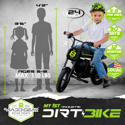 MG Madd Gear My 1st Mini Electric Dirt Bike Bike Children Kids Boys Girls Razor Black Green