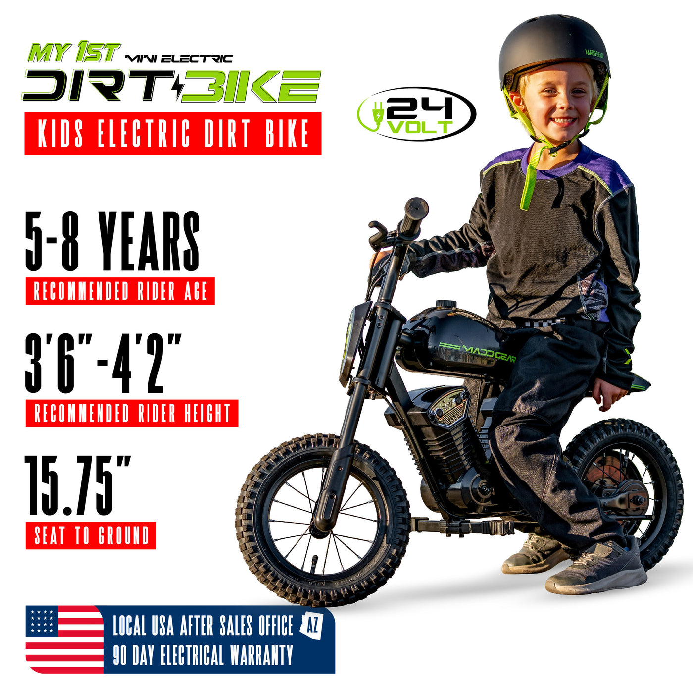 MG Madd Gear My 1st Mini Electric Dirt Bike Bike Children Kids Boys Girls Razor Black Green