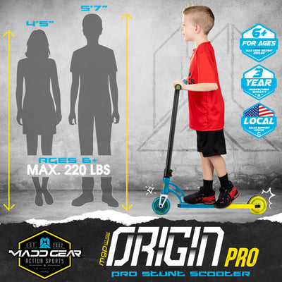 Madd Gear MGP Origin Pro Stunt Trick Scooter Blue Petrol Yellow Kids Children Boys Girls