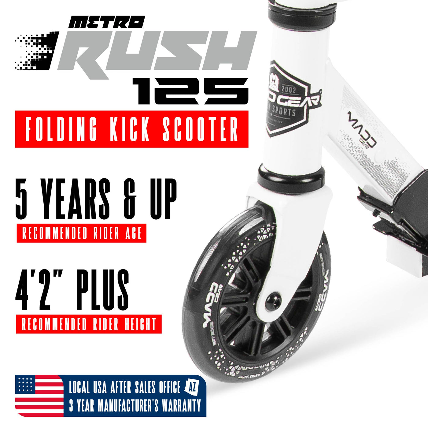 Madd Gear Rush 125 Folding Commuter Scooter Kids White Black