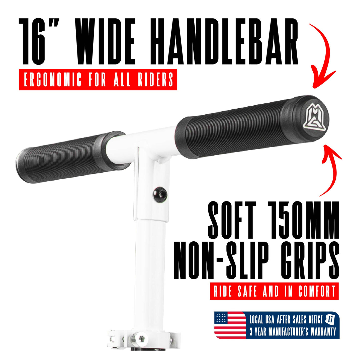 Madd Gear Rush 125 Commuter Scooter Soft Non-Slip Grips White Black