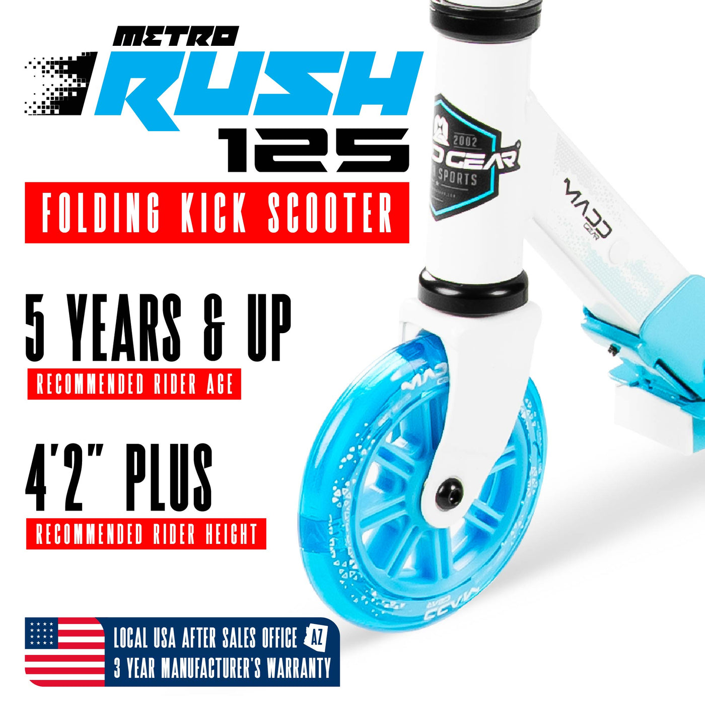 Madd Gear Rush 125 Folding Commuter Scooter Kids White Blue