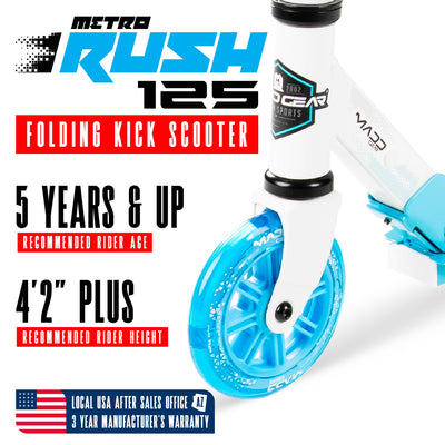 Madd Gear Rush 125 Folding Commuter Scooter Kids White Blue