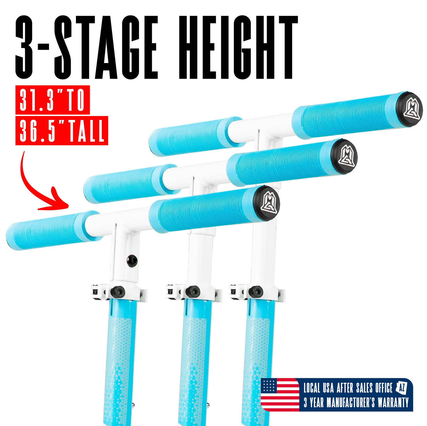 Madd Gear Height Adjustable Rush 125  Commuter Folding Kick Scooter Children White Blue