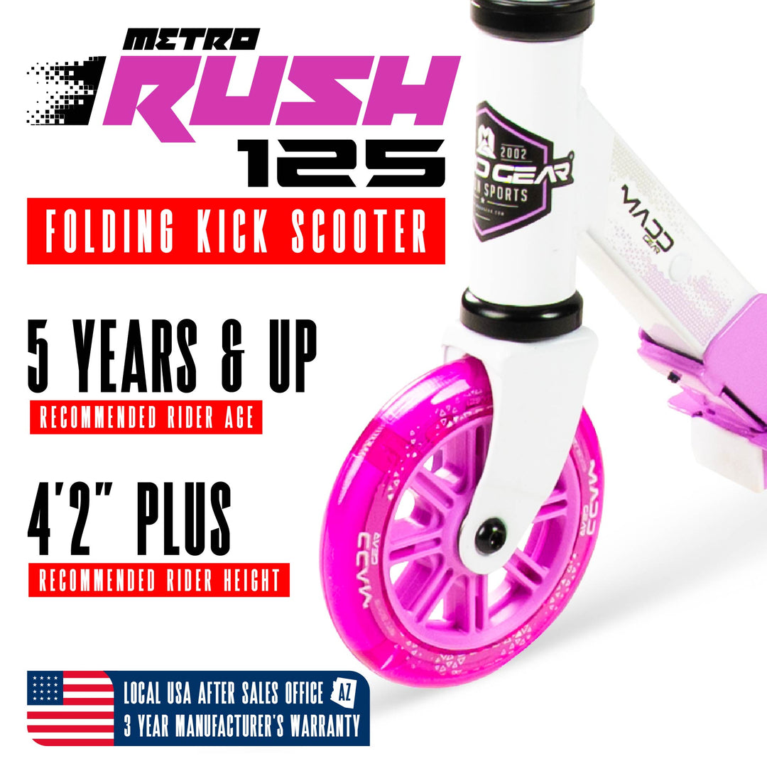 Rush 125 Folding Kick Scooter - White Purple – Madd Gear