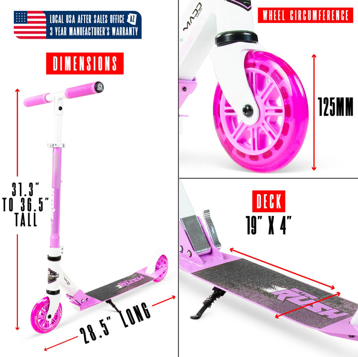 Rush 125 Folding Kick Scooter - White Purple – Madd Gear