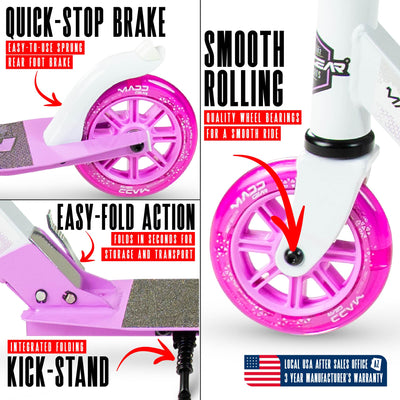 MG Madd Gear Rush 125 Commuter Smooth Rolling Scooter Boys Girls Kids Teens Adults Folding Foldable Smooth Rolling White Purple