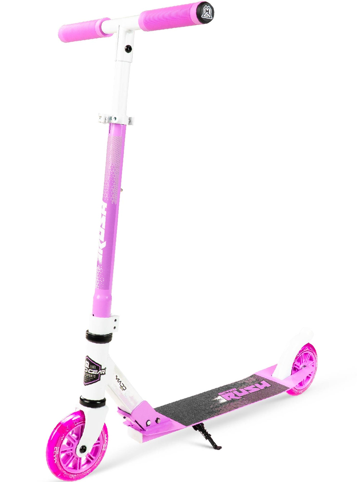 madd gear kids folding scooter metro rush 125 childrens portable lightweight adjustable collapsible fold-up purple white