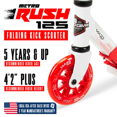 Madd Gear Rush 125 Folding Commuter Scooter Kids White Red