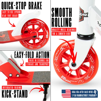 MG Madd Gear Rush 125 Commuter Smooth Rolling Scooter Boys Girls Kids Teens Adults Folding Foldable Smooth Rolling White Red