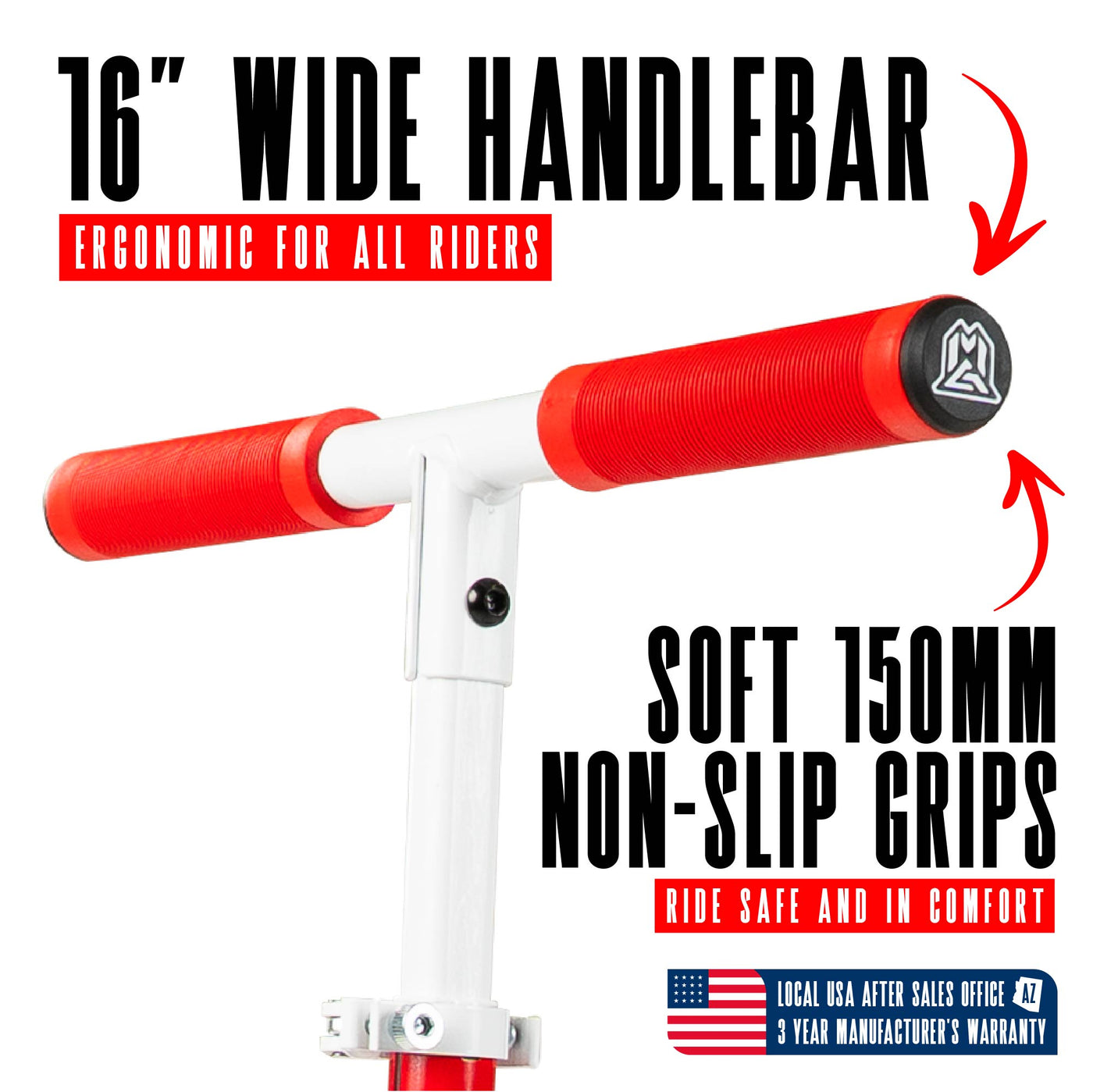 Madd Gear Rush 125 Commuter Scooter Soft Non-Slip Grips White Red