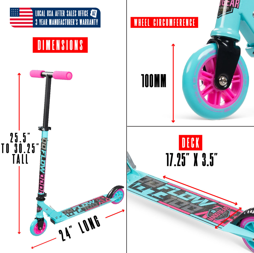 Madd Gear Flow 100 Folding Kids Inline Kick Scooter - Teal