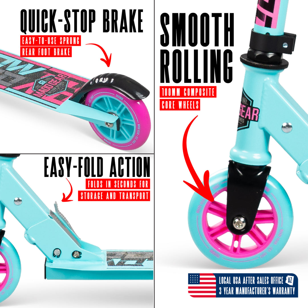 Madd Gear Carve 100 Folding Kick Scooter - Pink Teal Madd Gear Carve 100 Folding Kick Scooter - Pink Teal