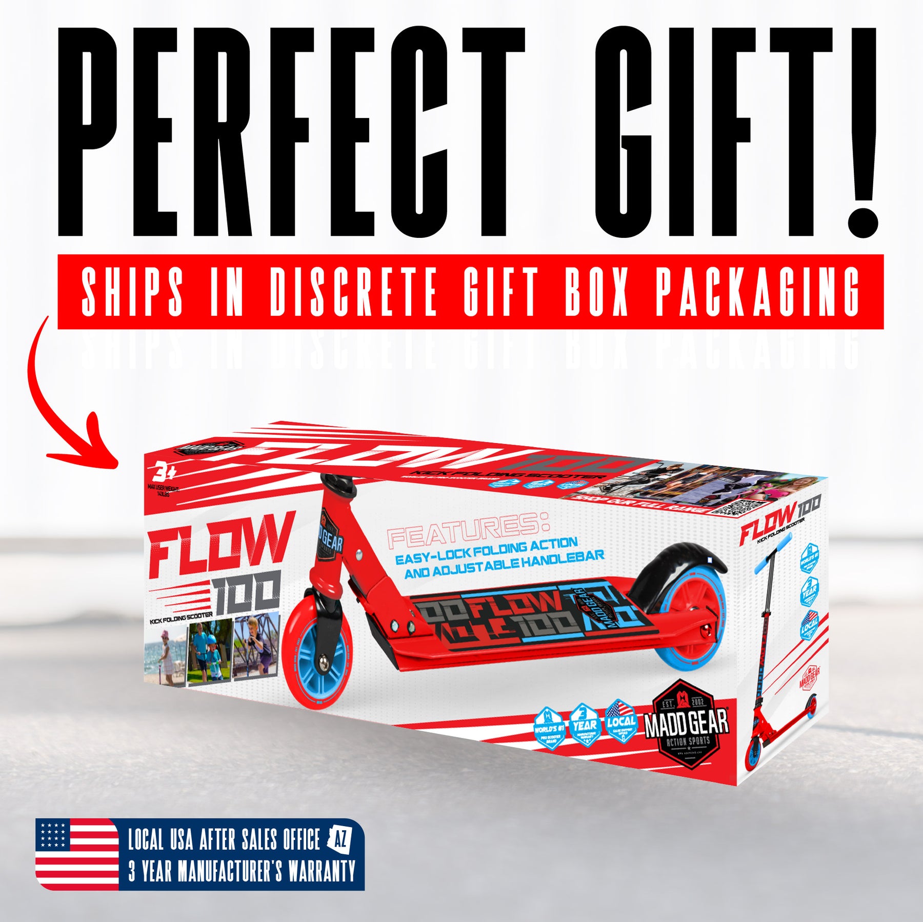 Madd Fun Madd Gear Carve 100 Folding Kick Scooter - Red Blue