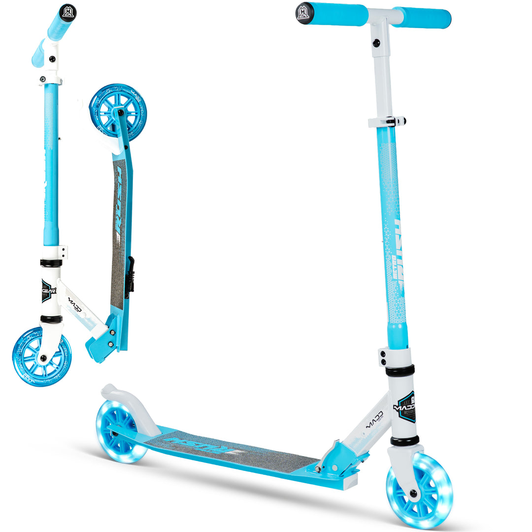 Rush 125 Folding Kick Scooter - White Blue – Madd Gear