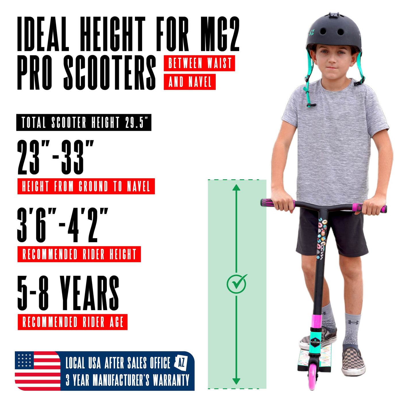 MG2 Obsidian Pro Scooter - Sugar Rush with sturdy handlebars and wheels, designed for kids 5+ to perform stunts at skateparks.