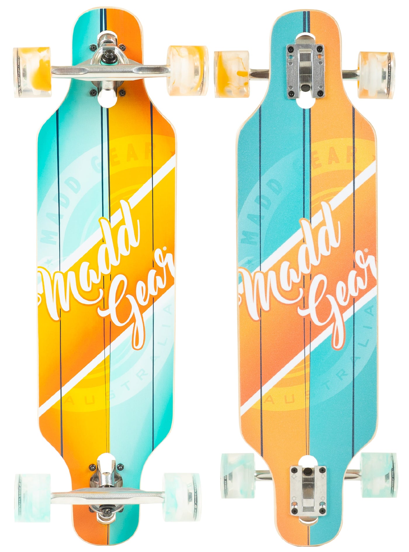 madd gear mad dropthrough drop through longboard skateboard complete 31 inch teal orange