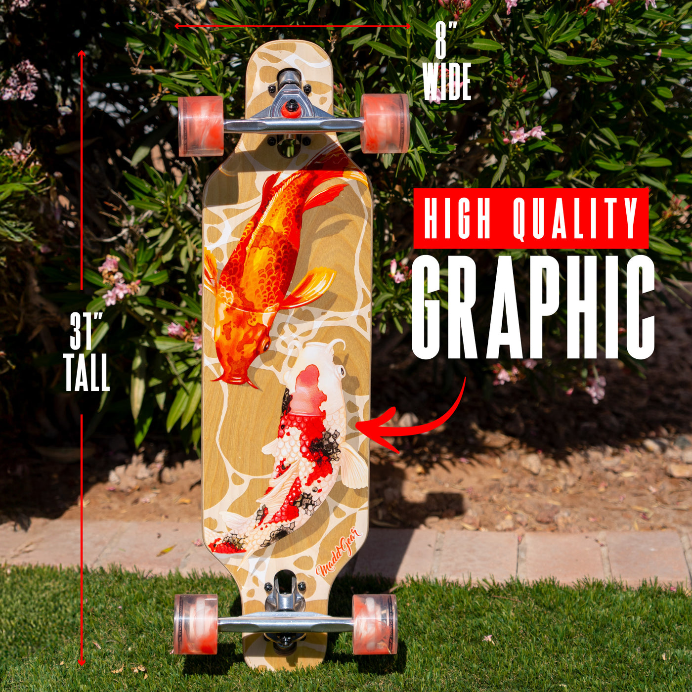 Madd Gear MGP Drop Through Dropthrough Longboard Cruiser Skateboard Complete Koi Fish High Quality Graphic