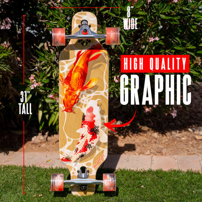 Madd Gear MGP Drop Through Dropthrough Longboard Cruiser Skateboard Complete Koi Fish High Quality Graphic