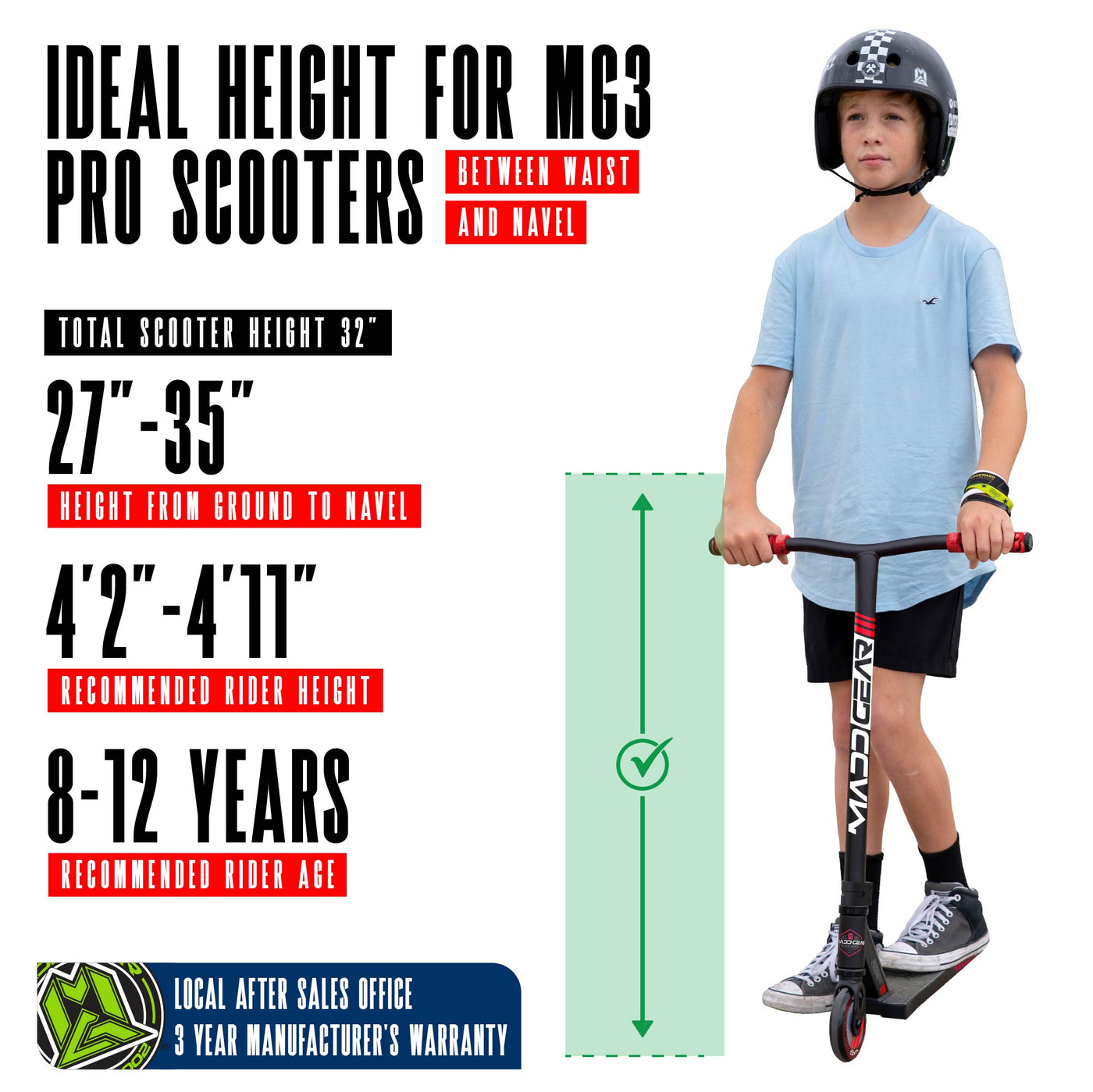 MG3 Zen Pro Scooter - Black Red with sturdy handlebars and durable wheels, designed for stunt riding at skateparks. Ideal for young riders honing their skills.