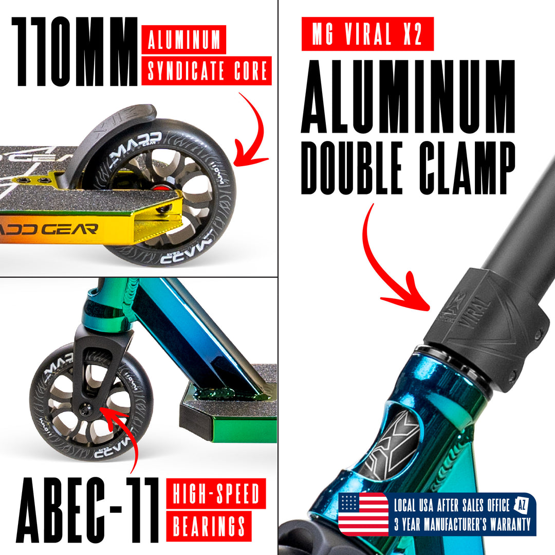 Pro Trick Stunt Scooter For Kids Ages 8-12 – Lightweight Durable 2 Wheel Freestyle Scooter For Skatepark And Street – Easy Assembly – Madd Gear MG3