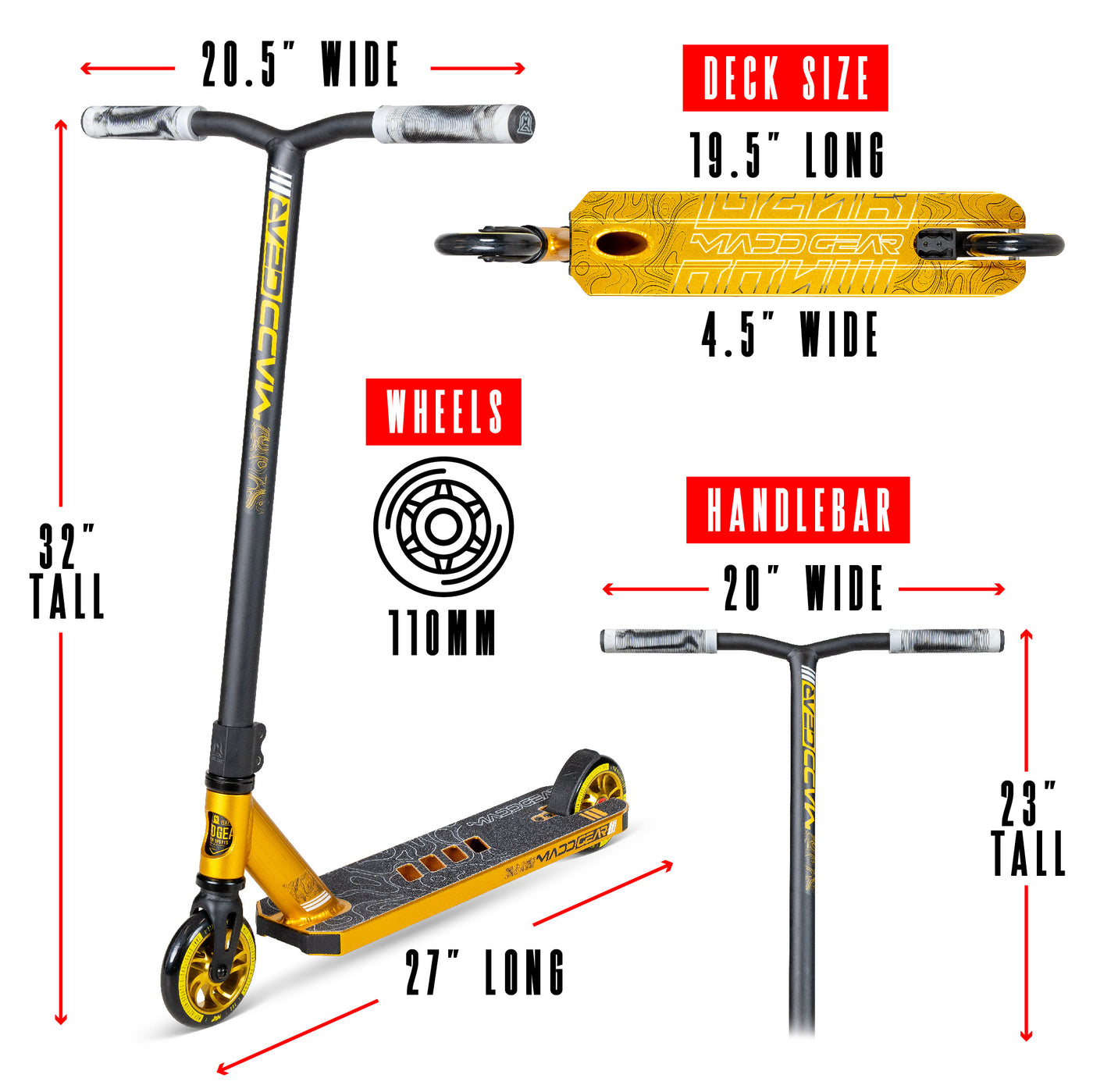 MG Madd Gear Carve Elite Razor Stunt Trick Scooter Gold Deck