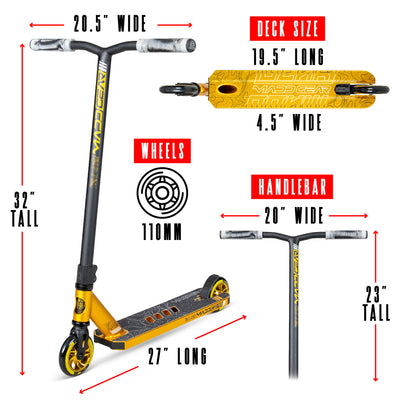 MG Madd Gear Carve Elite Razor Stunt Trick Scooter Gold Deck