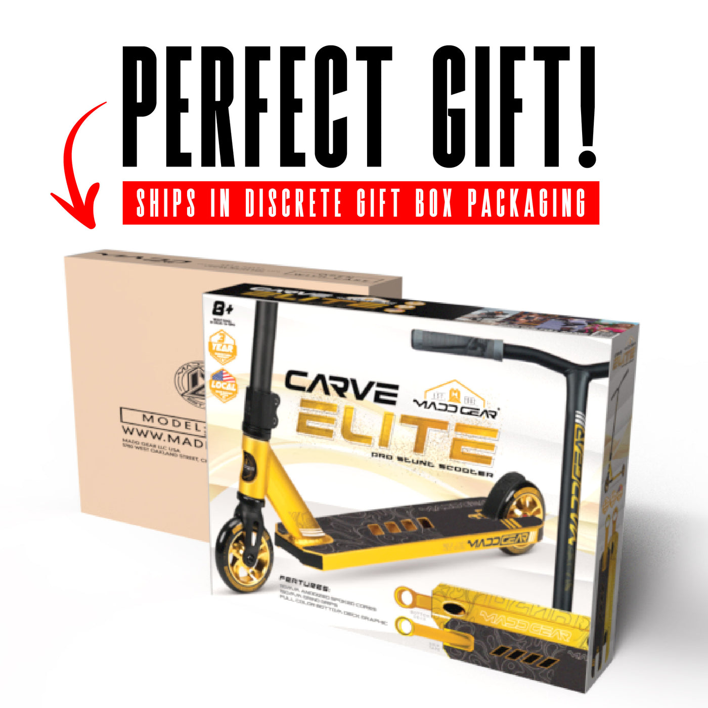 Madd Gear Carve Elite Razor Stunt Trick Scooter Kick Gold Black Perfect Gift