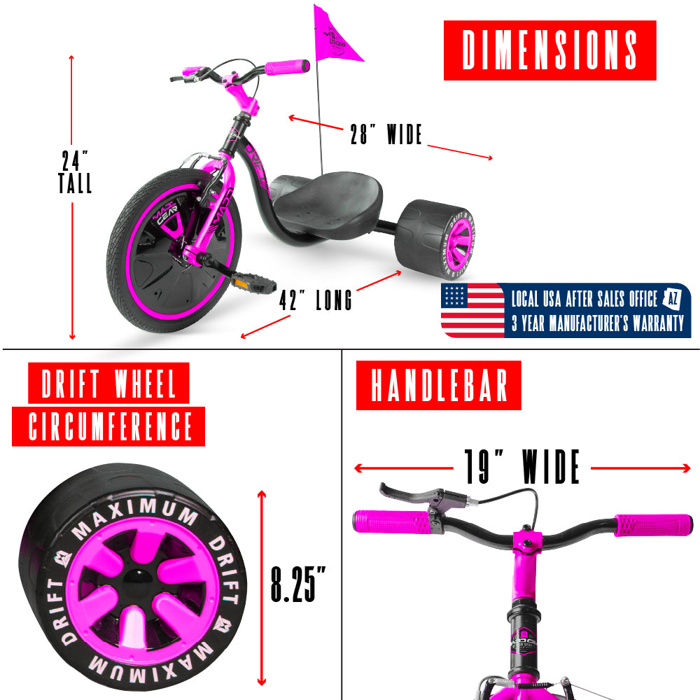 madd gear big wheel drift trike huffy green machine for girls mad drifter tricycle pink blue unisex girls