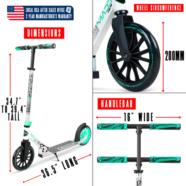 Madd Gear Kruzer 200 Folding Commuter Scooter - Teal