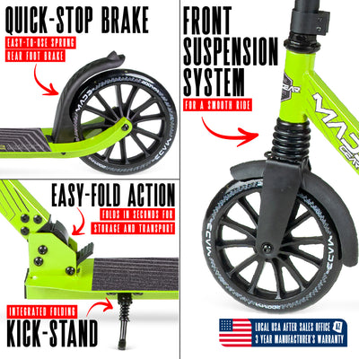 MG Madd Gear Metro Cruise 250 Folding Scooter. Cruise with ease with smooth bearings and quick stop brake.