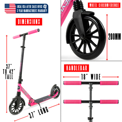 Madd Gear Metro Cruise 250 Pink Black 200mm Wheel Scooter. Ultra smooth rolling and compact folding action. Adjustable height for riders of all heights.