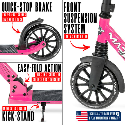 MG Madd Gear Metro Cruise 250 Folding Scooter. Cruise with ease with smooth bearings and quick stop brake.