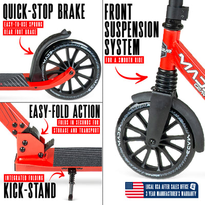 MG Madd Gear Metro Cruise 250 Folding Scooter. Cruise with ease with smooth bearings and quick stop brake.