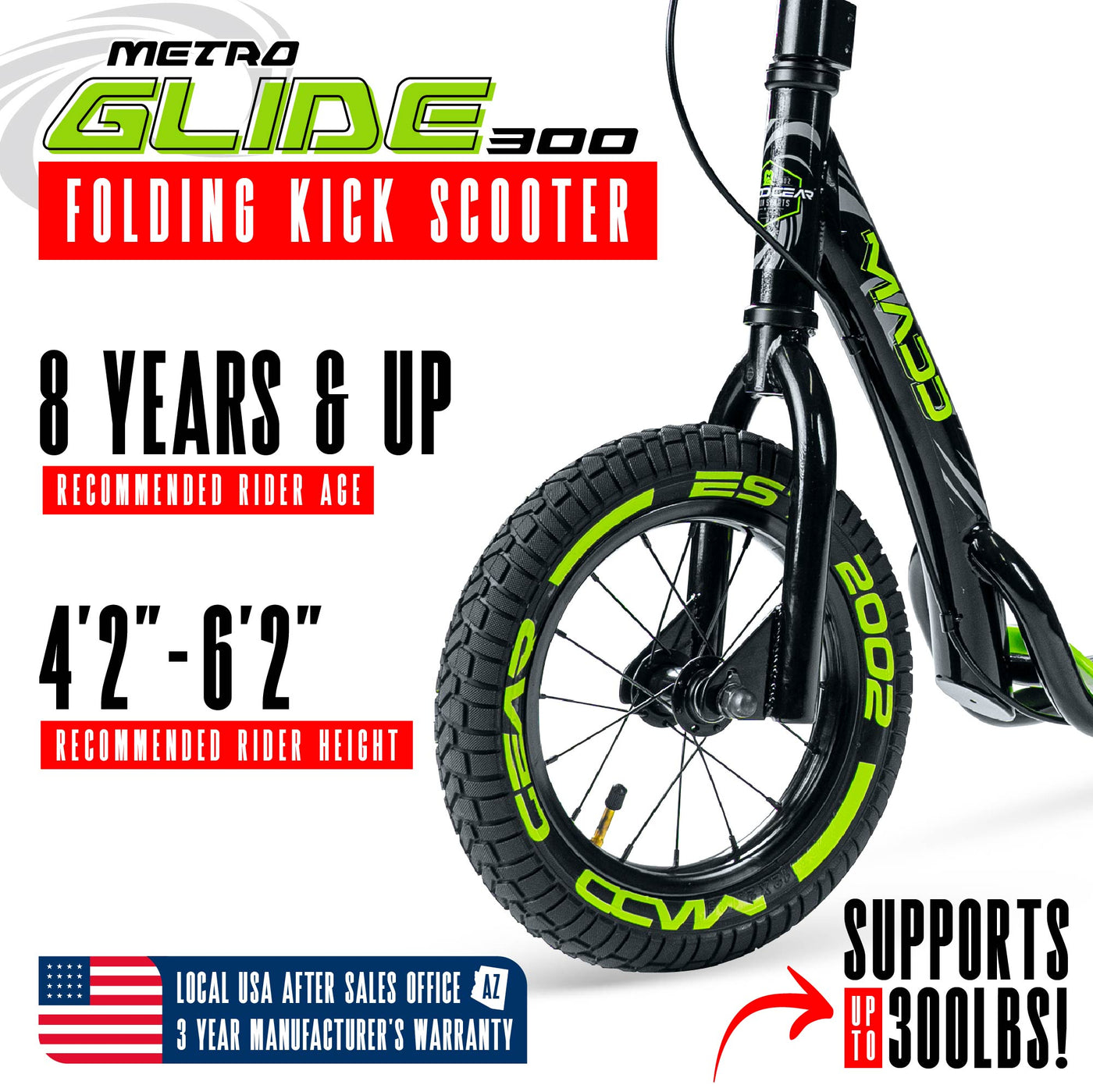 Madd Gear Bird Commuter Razor flashback Metro Glide 300 Scooter black green adults