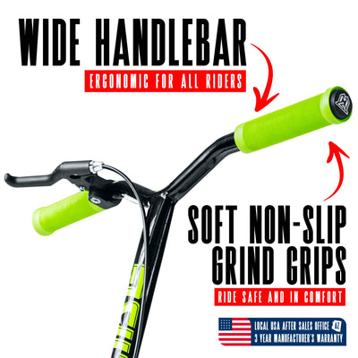Madd Gear Urban Metro Glide 300 Renegade Commuter Scooter Black Green Front Handlebar Grips