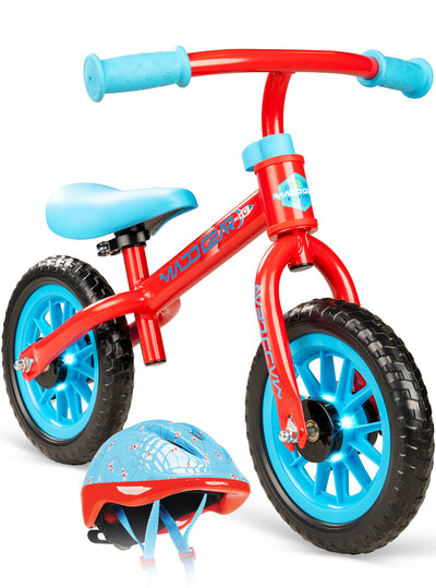 Madd Gear My 1st Light-Up Balance Bike Zbike Trainer Running Strider Lightweight Durable Red Blue Orbit Rocket Kids Toddlers Boys Girls High Quality Helmet