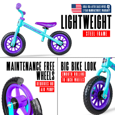 Madd Gear Balance Bike Strider BMX Trainer Running Lightweight High Quality Kids Boys Girls Teal Purple